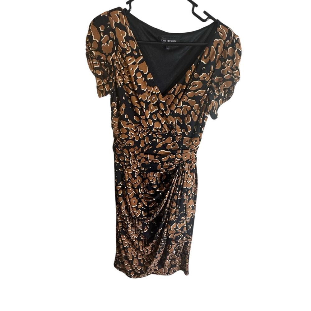 Jones‎ New York Women’s 8 Leopard Animal Print Ruched Dress Y2K 90s Party